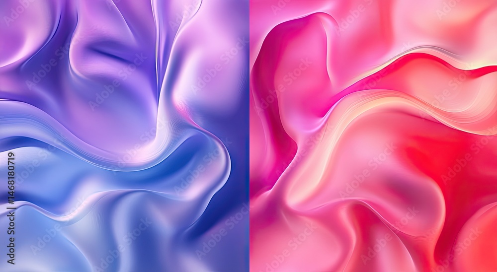 Obraz premium Fluid, vibrant, abstract drapes in purple-blue and pink-red