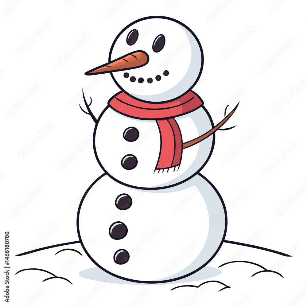 Classic Three Ball Snowman with Red Scarf Clean Vector Art Classic Three Ball Snowman with Red Scarf Clean Vector Art