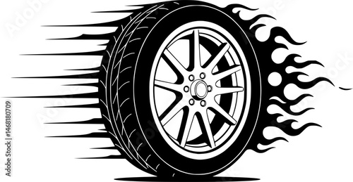 tire in motion with fire, Drifting Car Burning Tier
