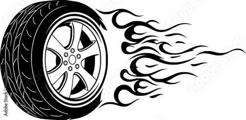 tire in motion with fire, Drifting Car Burning Tier

