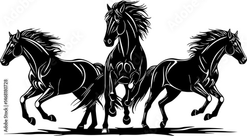 running mustang horses black silhouette logo svg vector, horses icon illustration.
