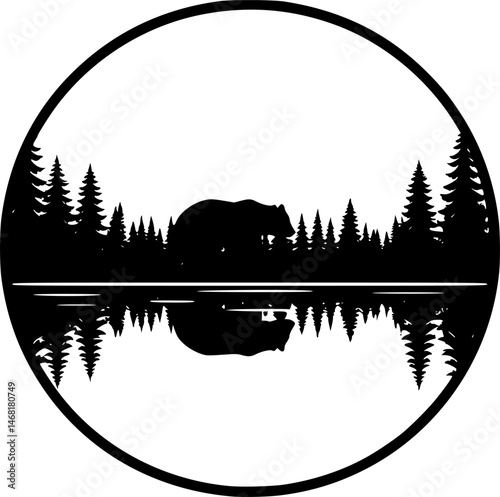 bear in forest with mountain vector illustration
