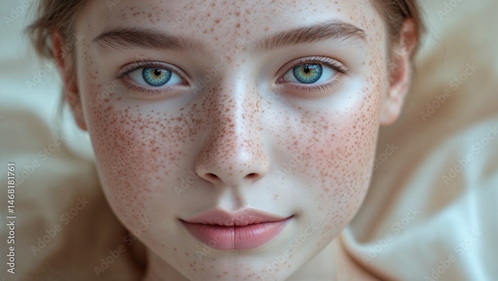 Fototapeta premium Cheek Expression Of Serious Freckled Girl