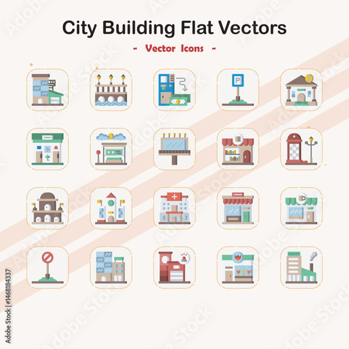 City Buildings Flat Vector Icons