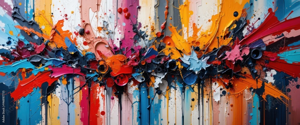 Fototapeta premium Vibrant Abstract Painting Bold Brushstrokes and Explosive Colors on Textured Canvas