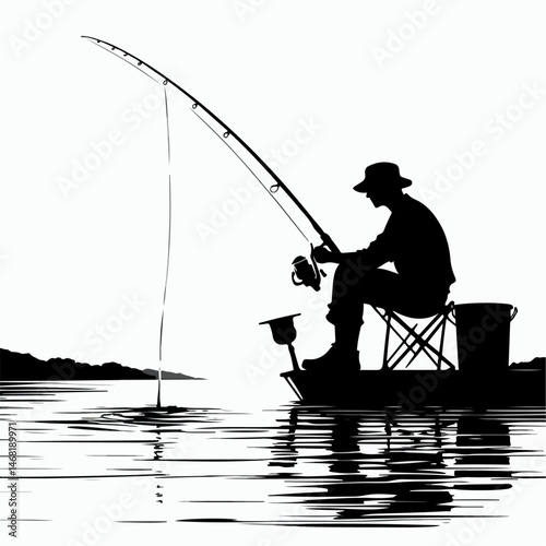 silhouette vector illustration of people fishing