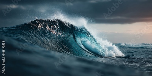 Dramatic ocean wave at sunset