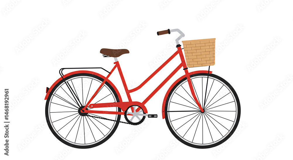 Fototapeta premium Classic Bicycle Illustration with a Wicker Basket Attached to the Handlebars for Carrying Items