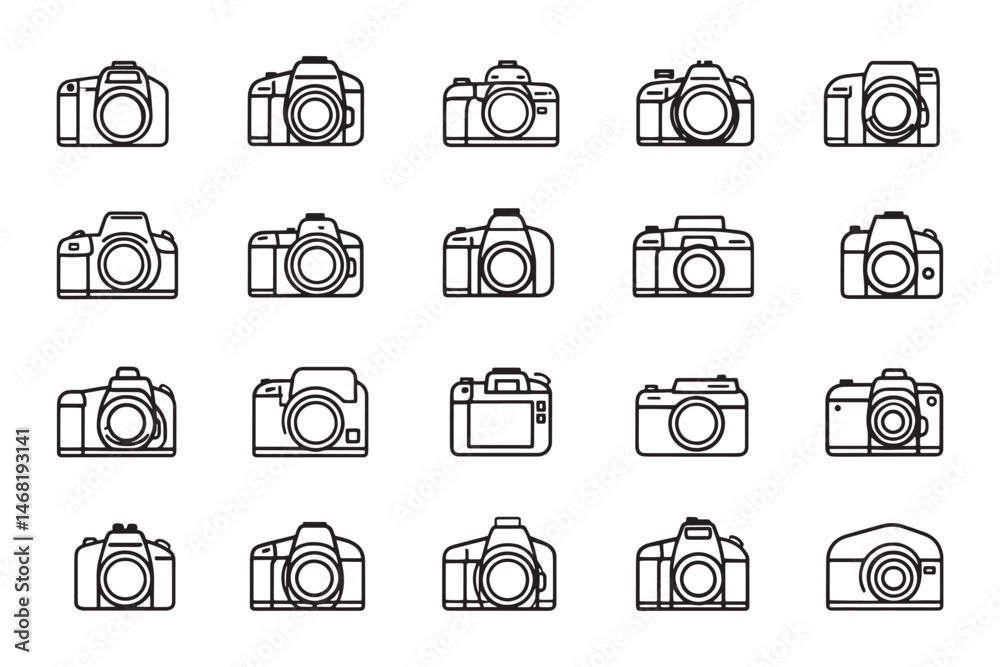 DSLR camera minimalist 2D line art icon DSLR camera minimalist 2D line art icon
