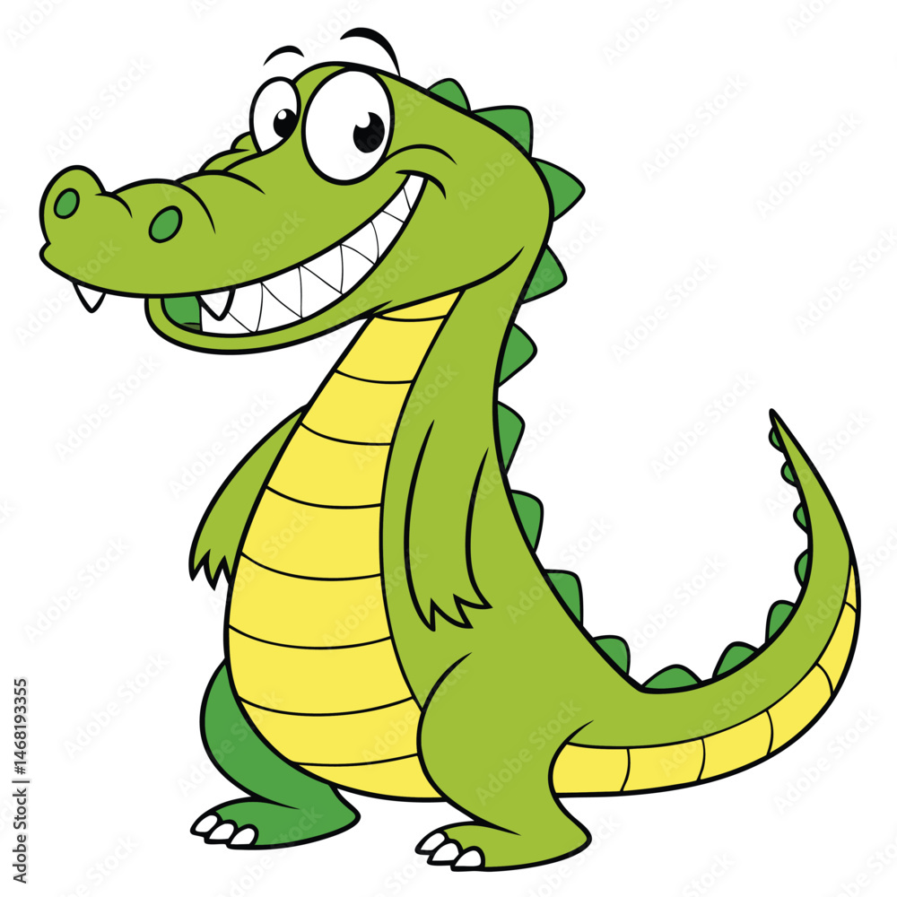 Naklejka premium cartoon alligator friendly expression bright gre