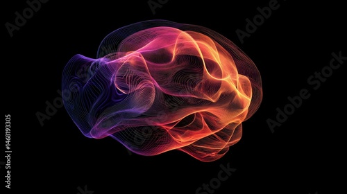 Abstract flowing lines gradient color art on a plain black background