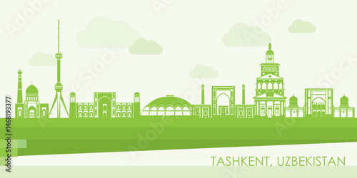 Obraz na płótnie Green Skyline panorama of city of Tashkent, Uzbekistan - vector illustration w salonie