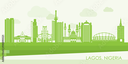 Obraz na płótnie Green Skyline panorama of city of Lagos, Nigeria - vector illustration w salonie