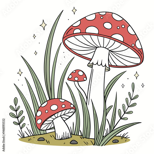 cartoon mushrooms red and white spotted toadstool