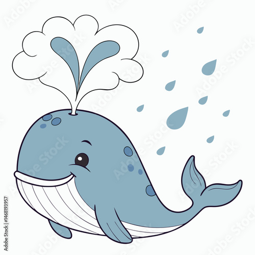 cute cartoon blue whale smiling water spout clou