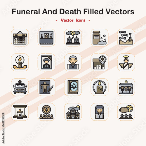 Funeral and Death Filled Vector Icons