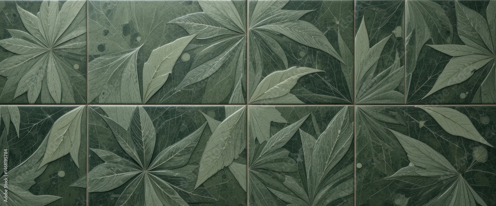 Fototapeta premium Elegant Dark Green Leaf Tile Pattern A Sophisticated Design for Interior Walls and Floors