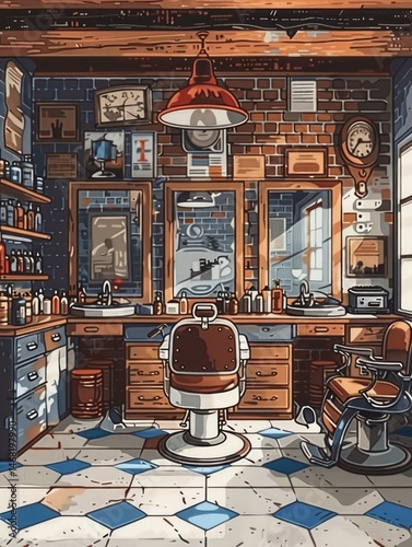 barbershop room decoration background with shaving equipment retro vintage concept Generate AI