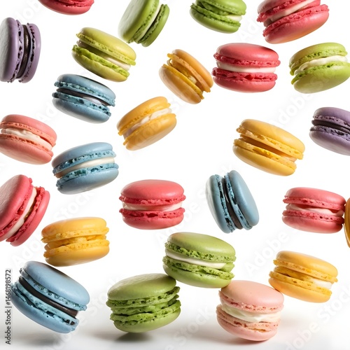 Wallpaper Mural Colorful Macarons Falling on White Background Torontodigital.ca