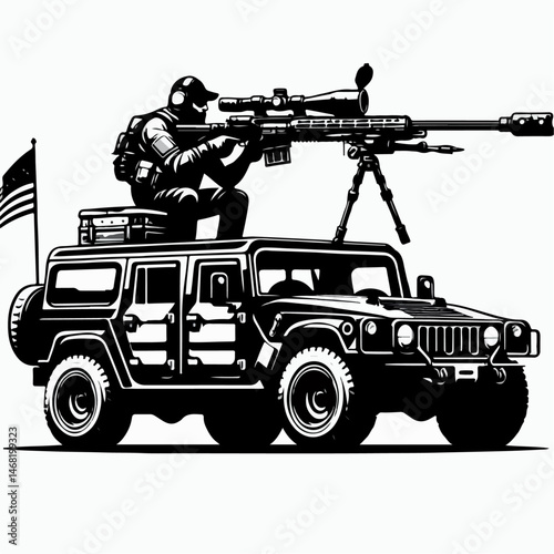 sniper vector illustration with steel car