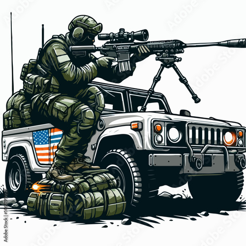 sniper vector illustration with steel car