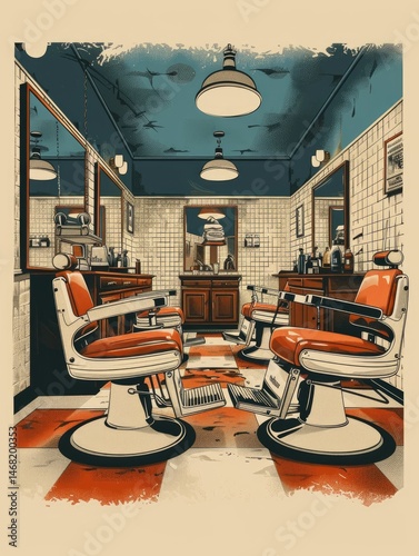 barbershop room decoration background with shaving equipment retro vintage concept Generate AI