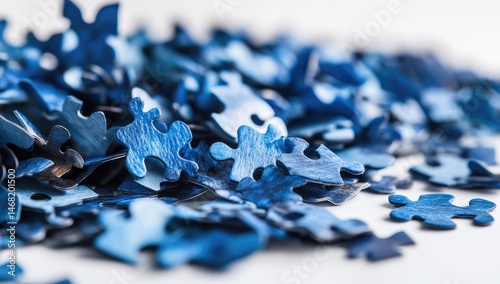 Scattered blue puzzle pieces