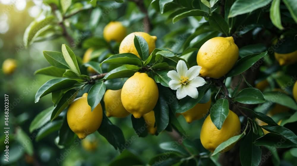 Mature lemons hanging on the tree
