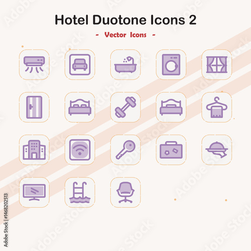 Hotel Amenities Duotone Icons Set