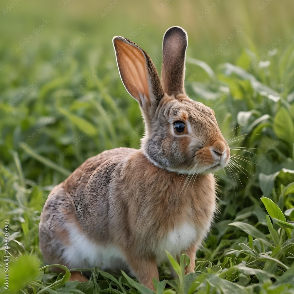 Fototapeta premium Adorable Brown Rabbit in Green Grass