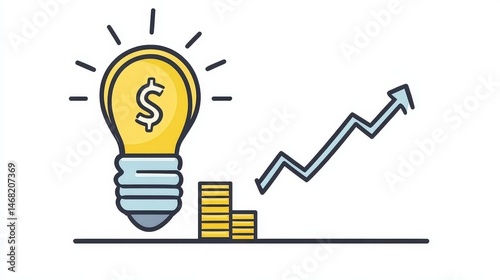 Financial insights with bulb and chart concept symbolizing business strategy and profitable investment toward success and growth