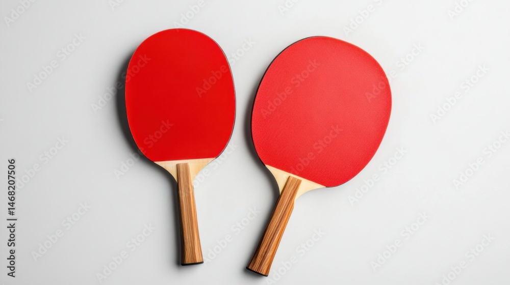 Red Table Tennis Paddles with Wooden Handles on a White Background