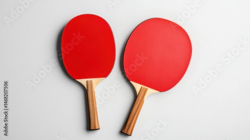 Obraz na płótnie Red Table Tennis Paddles with Wooden Handles on a White Background w salonie