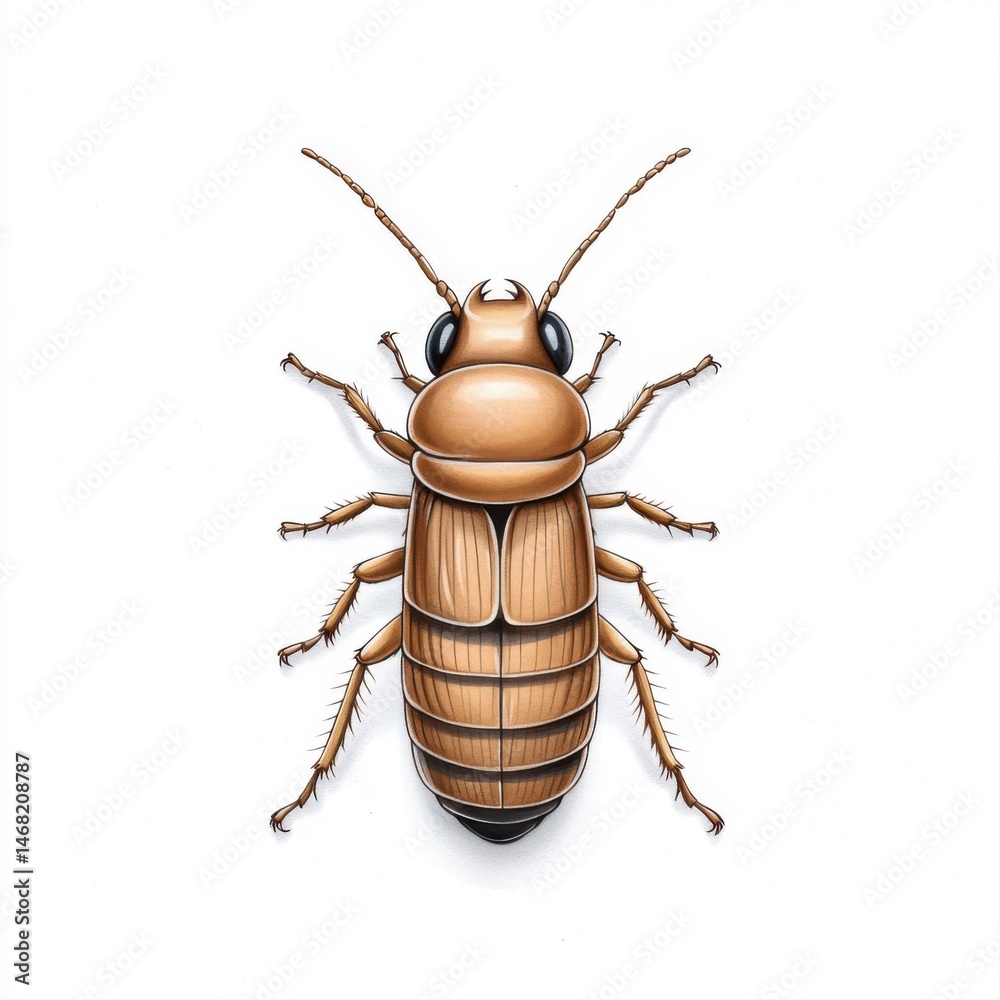 Realistic Illustration of a Brown Cockroach Against a White Background