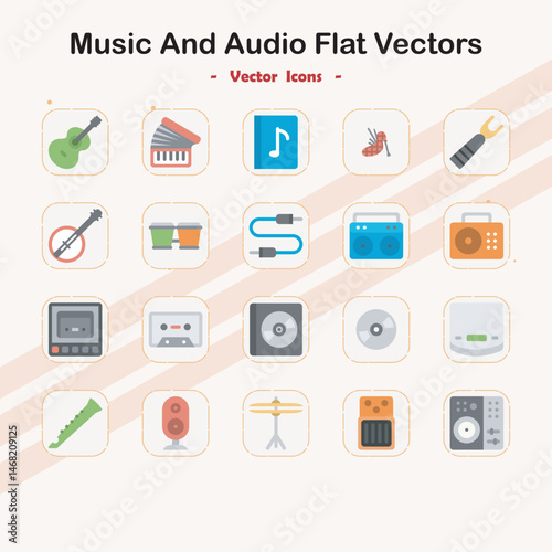 Collection of Music and Audio Flat Vector Icons