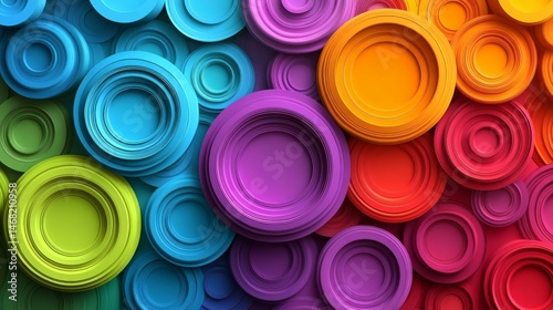 Vibrant circular shapes in a colorful, layered design. photo