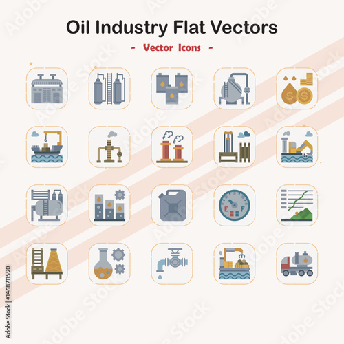 Oil Industry Flat Vector Icons