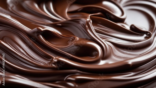 Obraz na płótnie Close-up of smooth melted chocolate texture with glossy swirls and rich brown tones w salonie