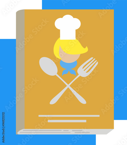 Cartoon Illustration Vector of Chef's Secret Cooking Recipe Book in circle round blue background. Perfect for describing the process of learning to cook