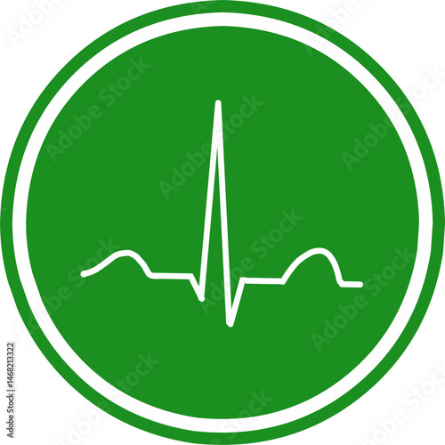 Heart beat monitor pulse line art icon for medical apps and websites in green round background