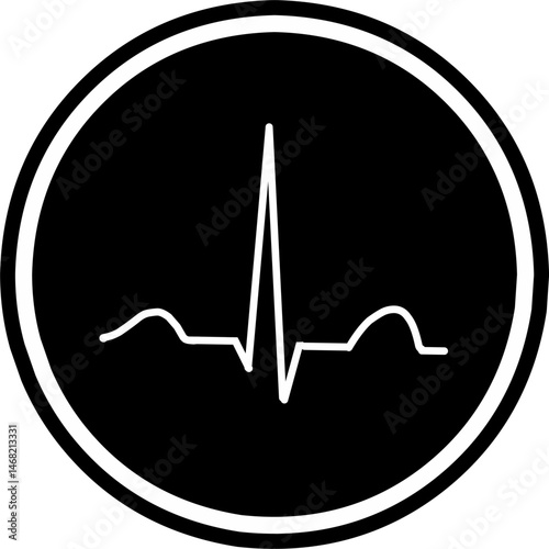 Heart beat monitor pulse line art icon for medical apps and websites in black round background