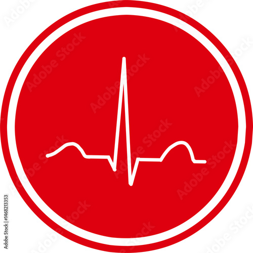 Heart beat monitor pulse line art icon for medical apps and websites in  red round background