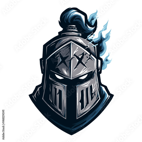 Dynamic vector esports logo featuring a fierce knight helm with smoke accents inspired by competitive gaming culture