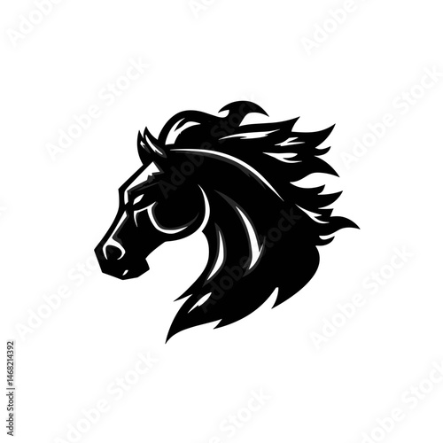 Dynamic vector esports logo featuring a stylized horse head design with flowing mane and bold lines for modern gaming branding photo