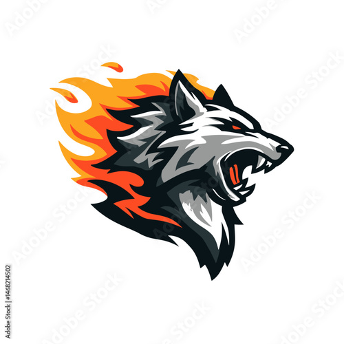 Dynamic vector esports logo featuring a fierce wolf with flames, representing strength and competitive spirit in gaming