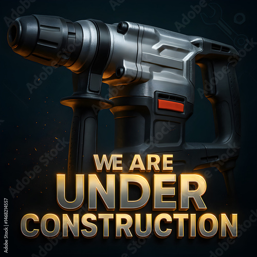 Industrial mockup, hammer drill Featured Side close-up of the equipment, with realistic metallic textures and light and shadow effects