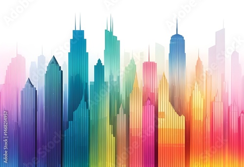 Colorful City Skyline, Abstract Urban Landscape