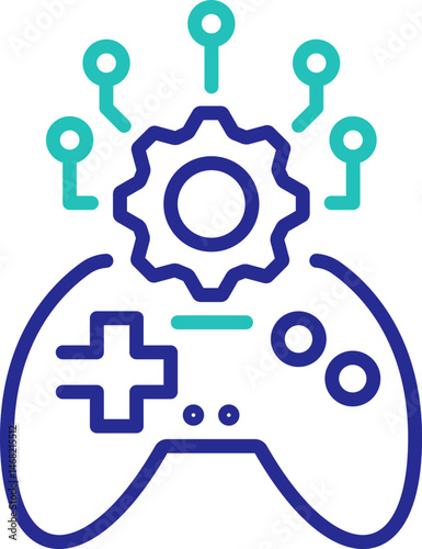 AI game creation icon with editable stroke and color. Great for illustrating game development powered by artificial intelligence or generative design tools.