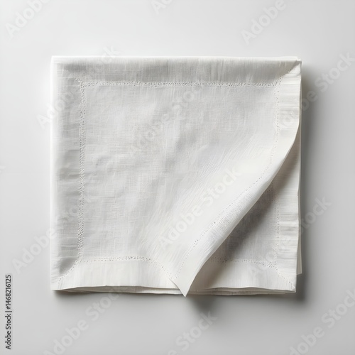 White Linen Napkin Folded on White Background