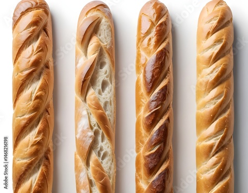Four Twisted Bread Loaves, Bakery Products, White Background